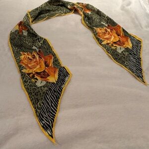Oscar de la Renta Green and Yellow Floral Scarf